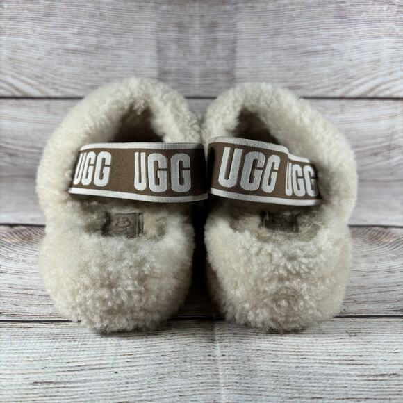 UGG Fluff Yeah Womens Size 6 Slide Sandals Slingback Slippers Cream Sheepskin - Picture 4 of 10